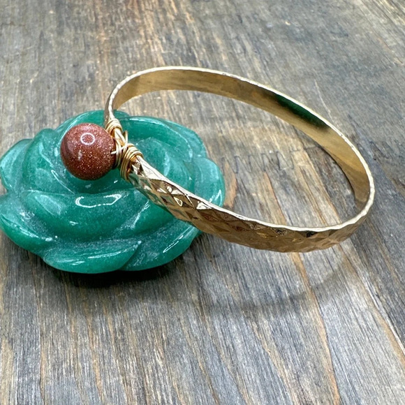 Sunstone chunky maxi sphere gold steel bangle bracelet/gifts/monochrome - Picture 2 of 9